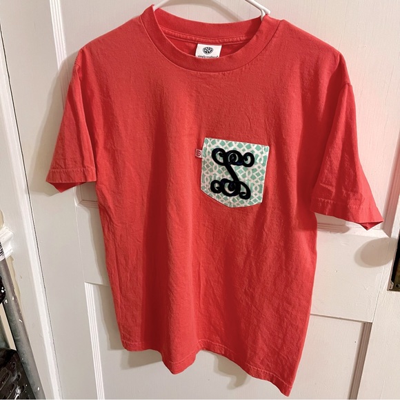 Simply Southern Tops - Simply Southern- Coral T-Shirt w/ Embroidery Pocket